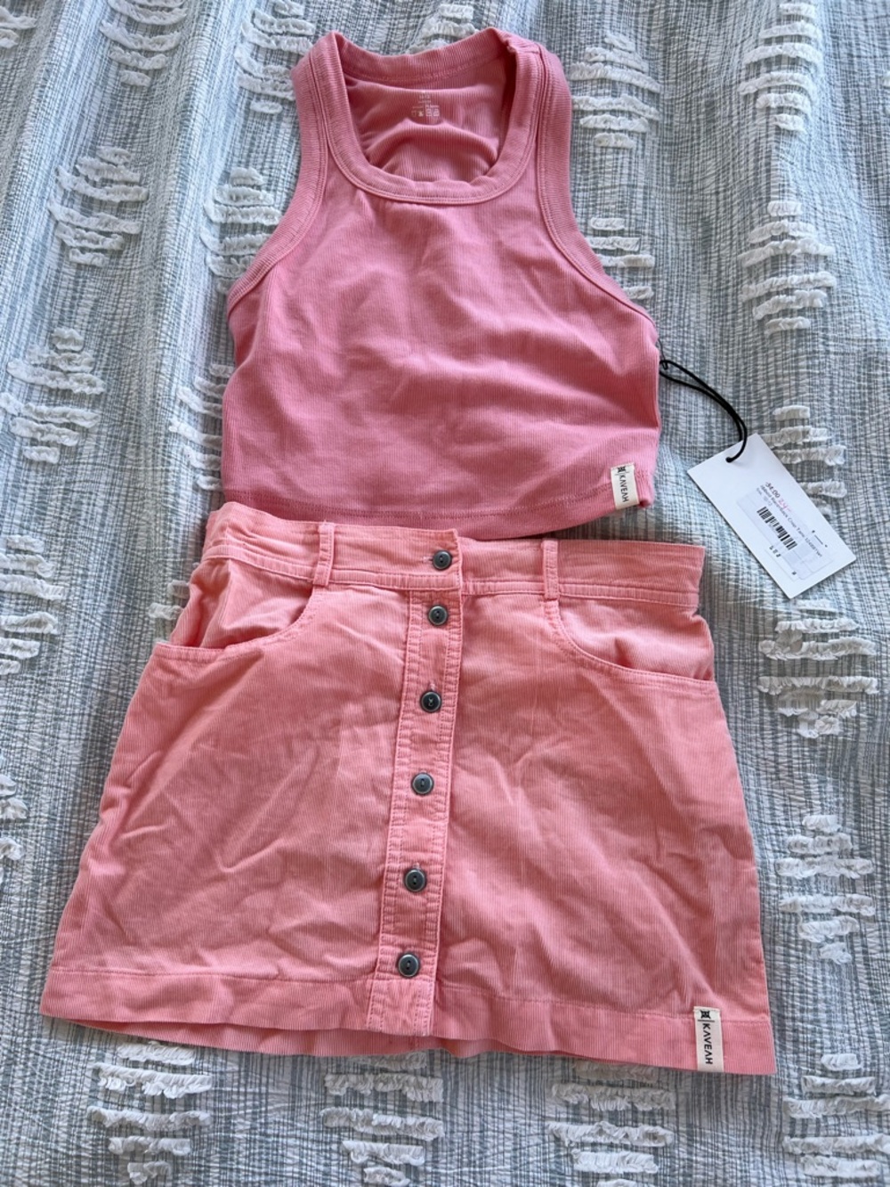 Kids Pink Matching Tank Top & Button-Front Skirt Set